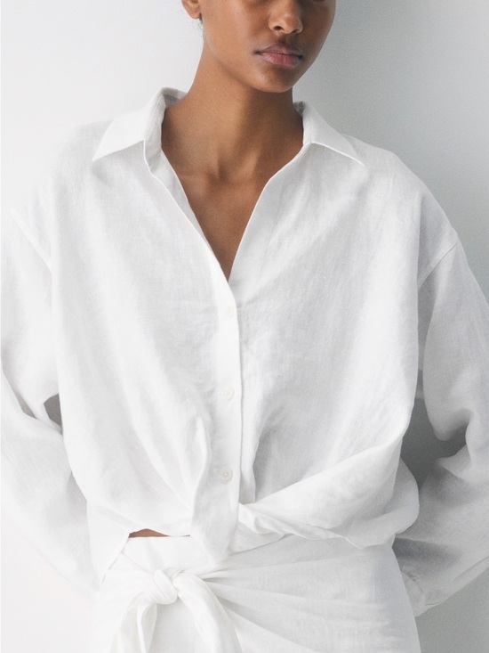 Little Moon Tops - Little Moon White Button-Down Linen Shirt